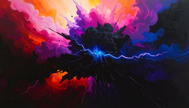Dark blast zap lightning bolt explosion background forming an energetic abstract design that highlights powerful motion, vivid light, dynamic intensity, dramatic contrast, and modern futuristic atmosp