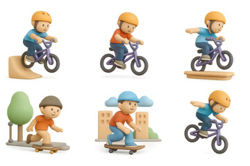 Fototapeta premium Urban bmx and skateboard icons set for youth-themed design projects