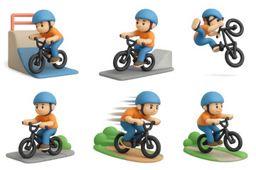 Fototapeta premium Bmx stunt icons set - creative cartoon style illustrations for extreme sports design
