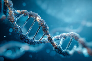 Detailed 3d rendering of a dna double helix structure showcasing genetic material in a blue glowing molecular environment for scientific and educational use
