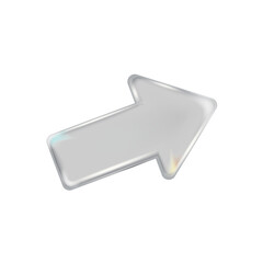3d glass arrow icon with refraction and holographic effect isolated on white background. Render transparent glass