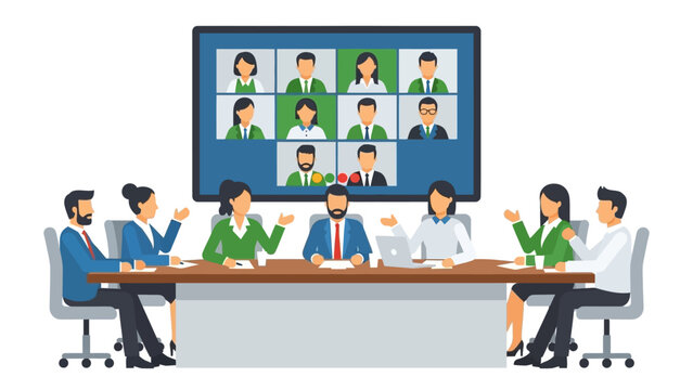 Business team conference in modern office with video call technology - Powered by Adobe