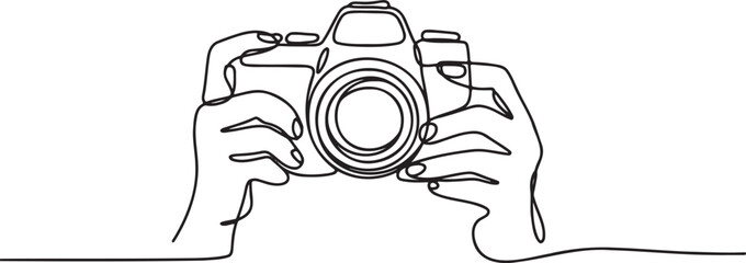 Continuous Line Drawing of Hands Holding Camera Lens