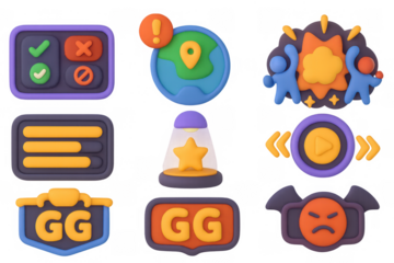 Colorful cartoon gaming icons collection for digital and print design