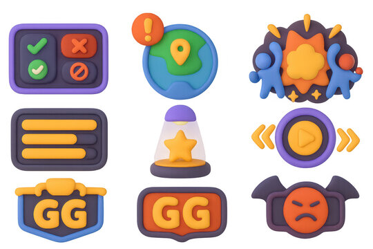 Colorful cartoon gaming icons collection for digital and print design