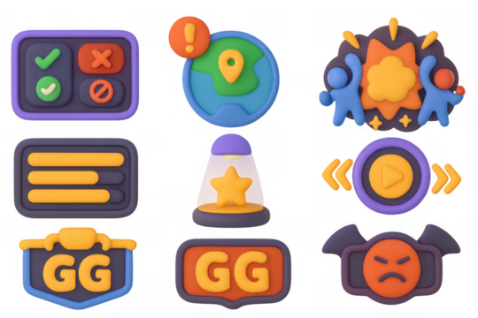 Colorful cartoon gaming icons collection for digital and print design