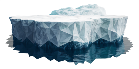 Jagged iceberg floating in dark blue water isolated on a transparent background ocean