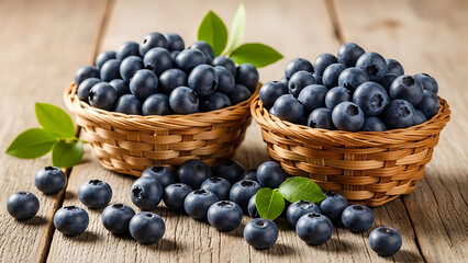 Two Wicker Baskets Overflowing With Fresh Blueberries