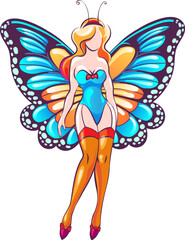 Naklejka premium Girl in butterfly masquerade costume