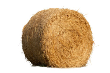 A perfectly formed, golden-brown round hay bale, showing its dry, rustic texture, isolated on a clean transparent background. background removed