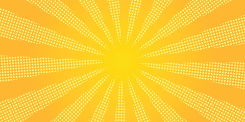 Yellow comic book background. Modern creative pop art orange halftone style background
