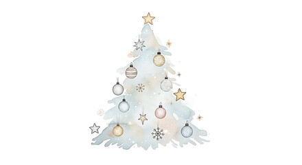 Watercolor christmas tree isolated on white background with ornaments