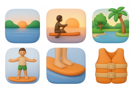 Early morning kayaking adventure and beach scenes for relaxation design