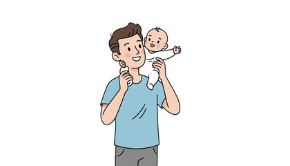 Father holding the tiny baby high up against his neck