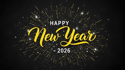Happy new year 2026 gold lettering with sparkling fireworks effect