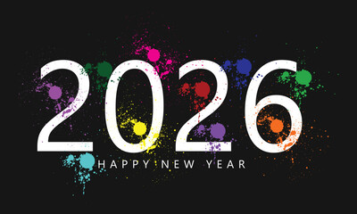 Multicolor glowing 2026 digits with vibrant neon splash effects. Bright energetic 2026 greeting with colorful festive glow.