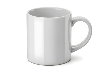 Isolated white ceramic coffee mug or tea cup with handle on a blank background perfect for branding or a morning beverage