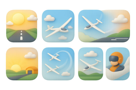 Glider flight vector icons collection for aviation-themed designs and digital projects