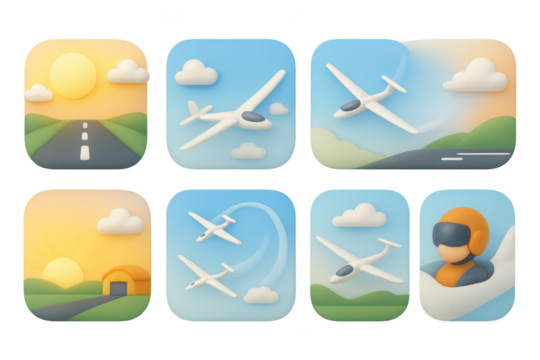 Glider flight vector icons collection for aviation-themed designs and digital projects