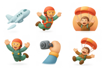 Skydiving icons set for adventure design and parachute themed projects