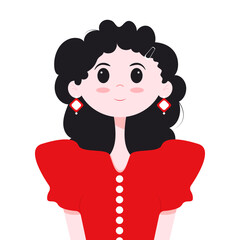 EPS 10 Flat style girl with big eyes. Cartoon girl in red.