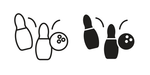 Bowling icon or logo pack. Vector Illustration Outline and flat