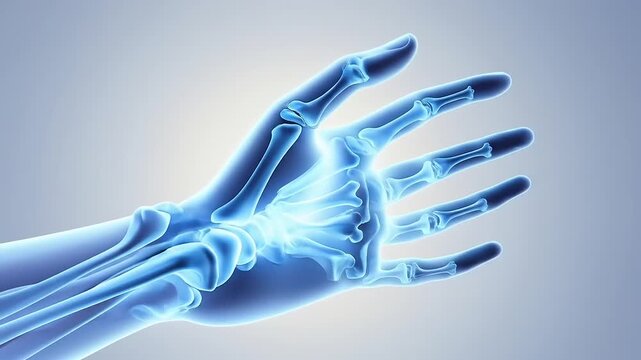 Hand skeleton xray anatomy closeup.