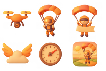 Colorful skydive icons for adventure and travel themed designs