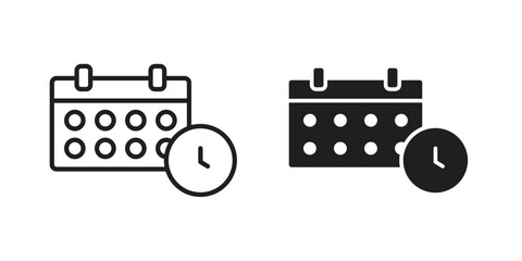 Calendar clock icon or logo pack. Vector Illustration Outline and flat