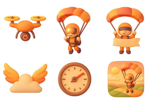 Colorful skydive icons for adventure and travel themed designs