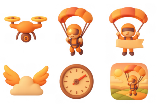 Colorful skydive icons for adventure and travel themed designs