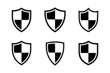 Six black and white shield icons arranged in a grid pattern on white background