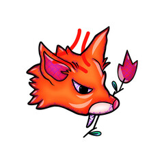  Cute fox head with flower cartoon vector illustration