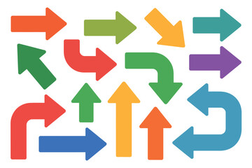 A collection of colorful arrows pointing in different directions on white
