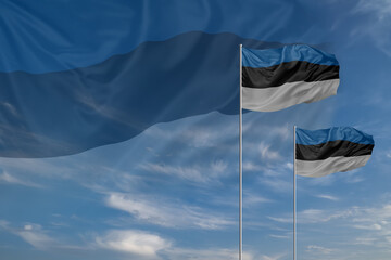 Obraz premium Card for Independence day National flags of Estonia waving in sky