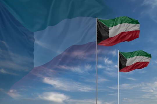 Card for Independence day National flags of Kuwait waving in sky
