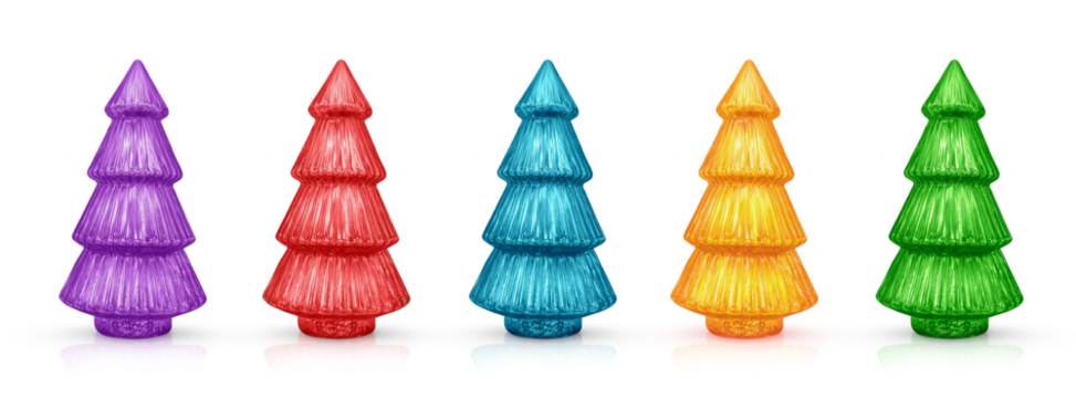 collection of colorful glass Christmas trees isolated on a transparent background