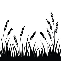 Black silhouette of wheat stalks and grass against a white background.