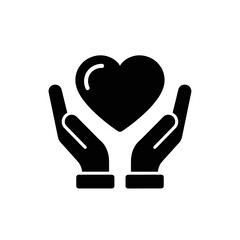 Hands holding heart symbol in black silhouette design  