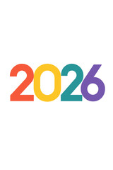 The year 2026 is shown in a bold, colorful typeface, featuring a clean, geometric design that is visually striking and ideal for New Year graphics, event posters, or futuristic themes