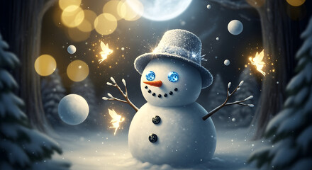 Magical Snowman with Sparkling Winter Lights