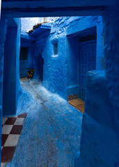 Traditional blue houses in Chefchaouen medina, know as the blue city for its typical houses and buildings