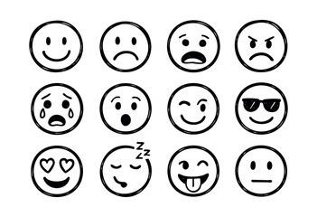 Hand-drawn doodle emoji faces expressing emotions &mdash; stock vector.