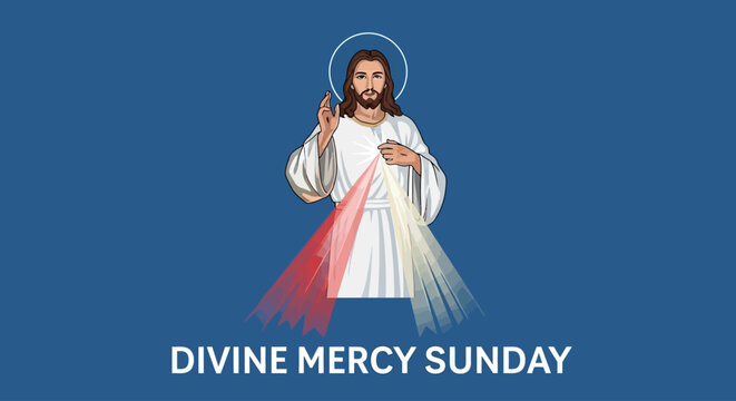 Celebrate Divine Mercy Sunday with this inspiring image of Jesus Christ offering grace, perfect for religious events, church bulletins, and spiritual reflections