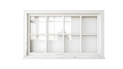 Obraz premium Distressed white wooden window frame with multiple glass panes. isolated on transparent background, isolated on white background