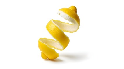 Vibrant yellow spiral lemon peel, fresh citrus zest, healthy isolated on transparent background, isolated on white background