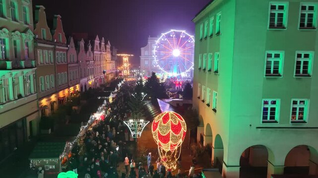 fog Christmas fair drone shot