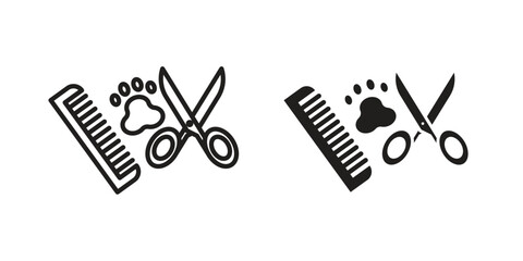 Pet grooming icon or logo pack. Vector Illustration Outline and flat