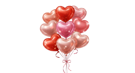 Heart shaped foil balloon bouquet festive isolated on transparent background