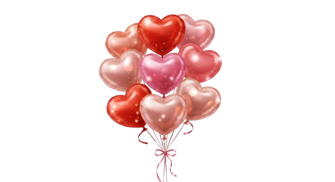 Heart shaped foil balloon bouquet festive isolated on transparent background